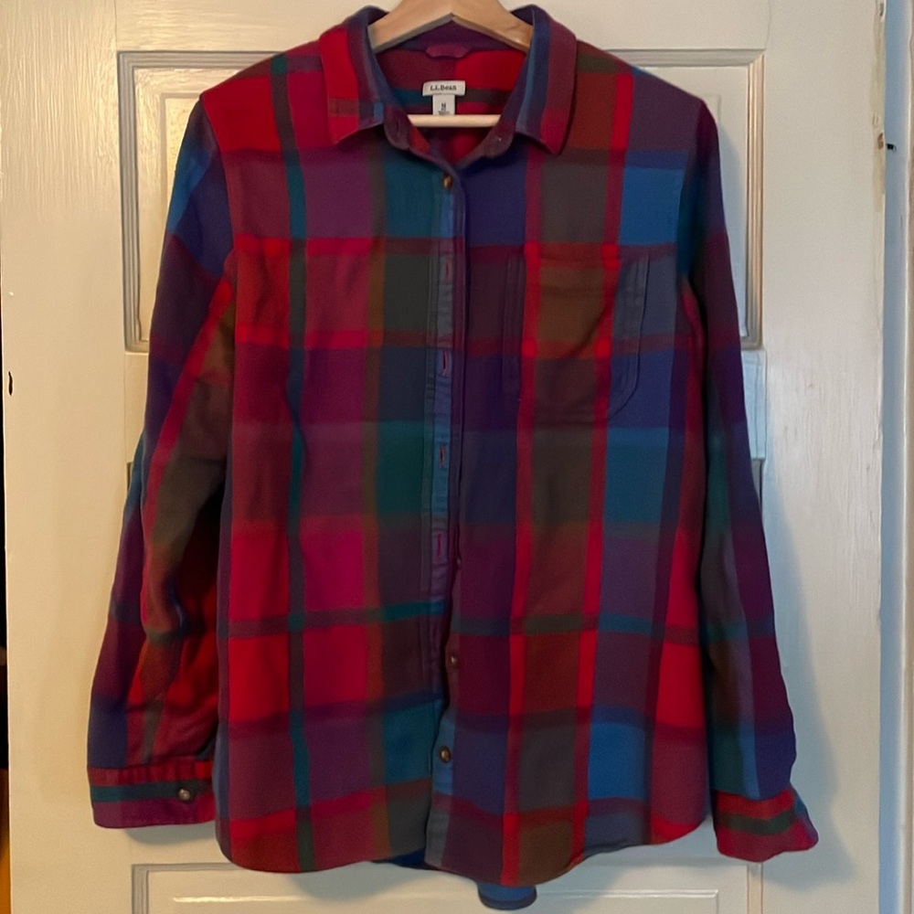 LL Bean rainbow plaid button down flannel shirt